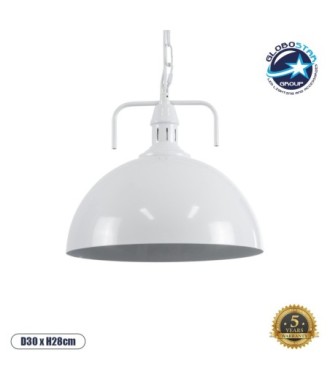 GLOBOSTAR® LARKIN 01174 Vintage Κρεμαστό Φωτιστικό Οροφής με Ντουί 1 x E27 AC 220-240V IP20 - Λευκό - Μ30 x Π30 x Y28cm